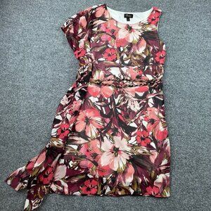 Thalia Sodi One Shoulder Floral Dress Ruffle Overlay Belted Cocktail Midi M‎